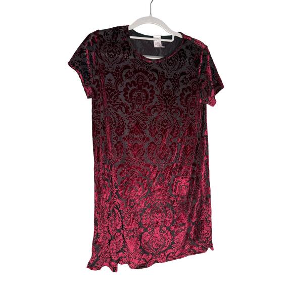 Lucy in the sky red and black velour floral mini dress - Picture 1 of 6